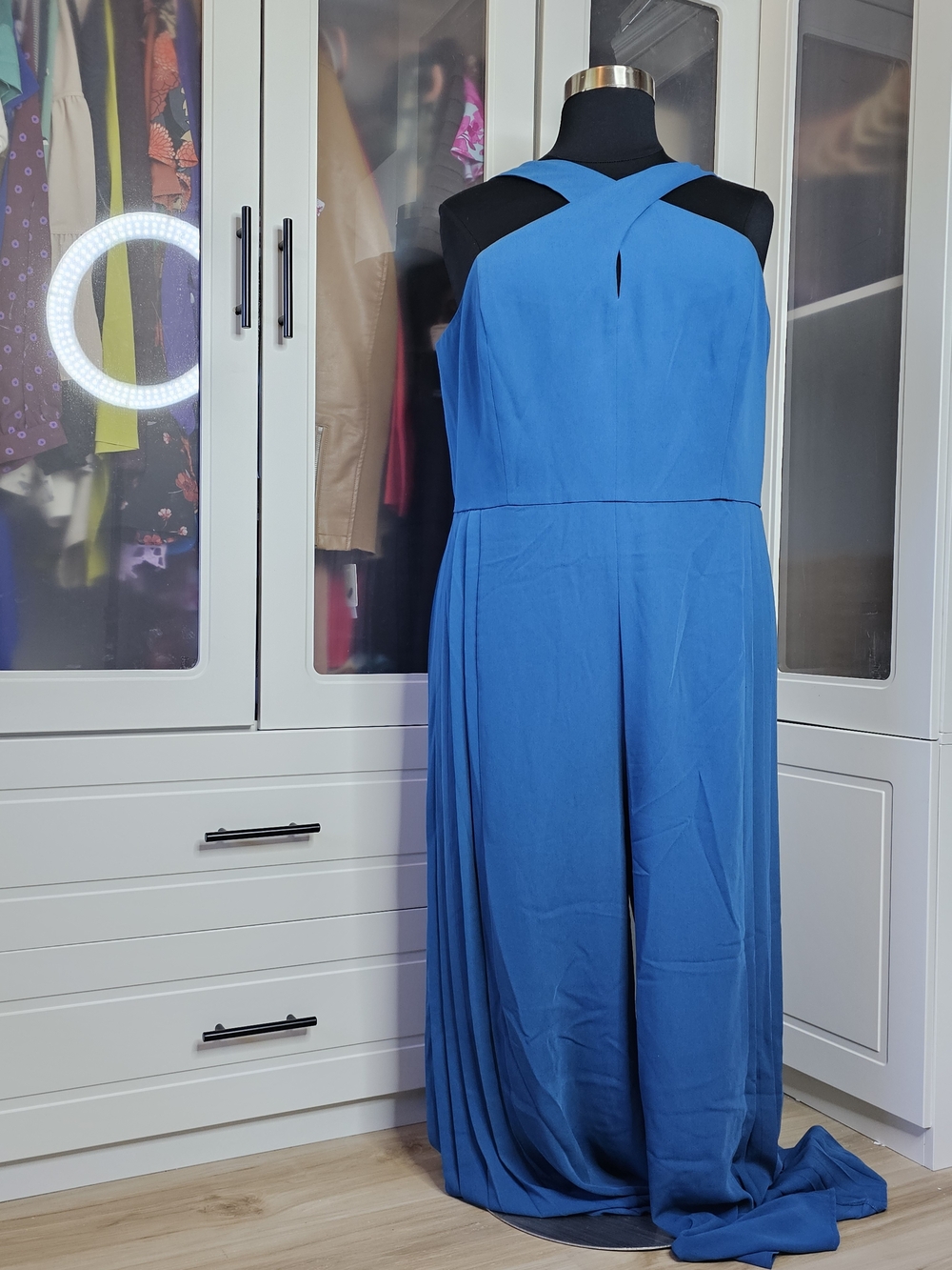 City Chic Blue Crisscross Halter Wide-Leg Jumpsuit